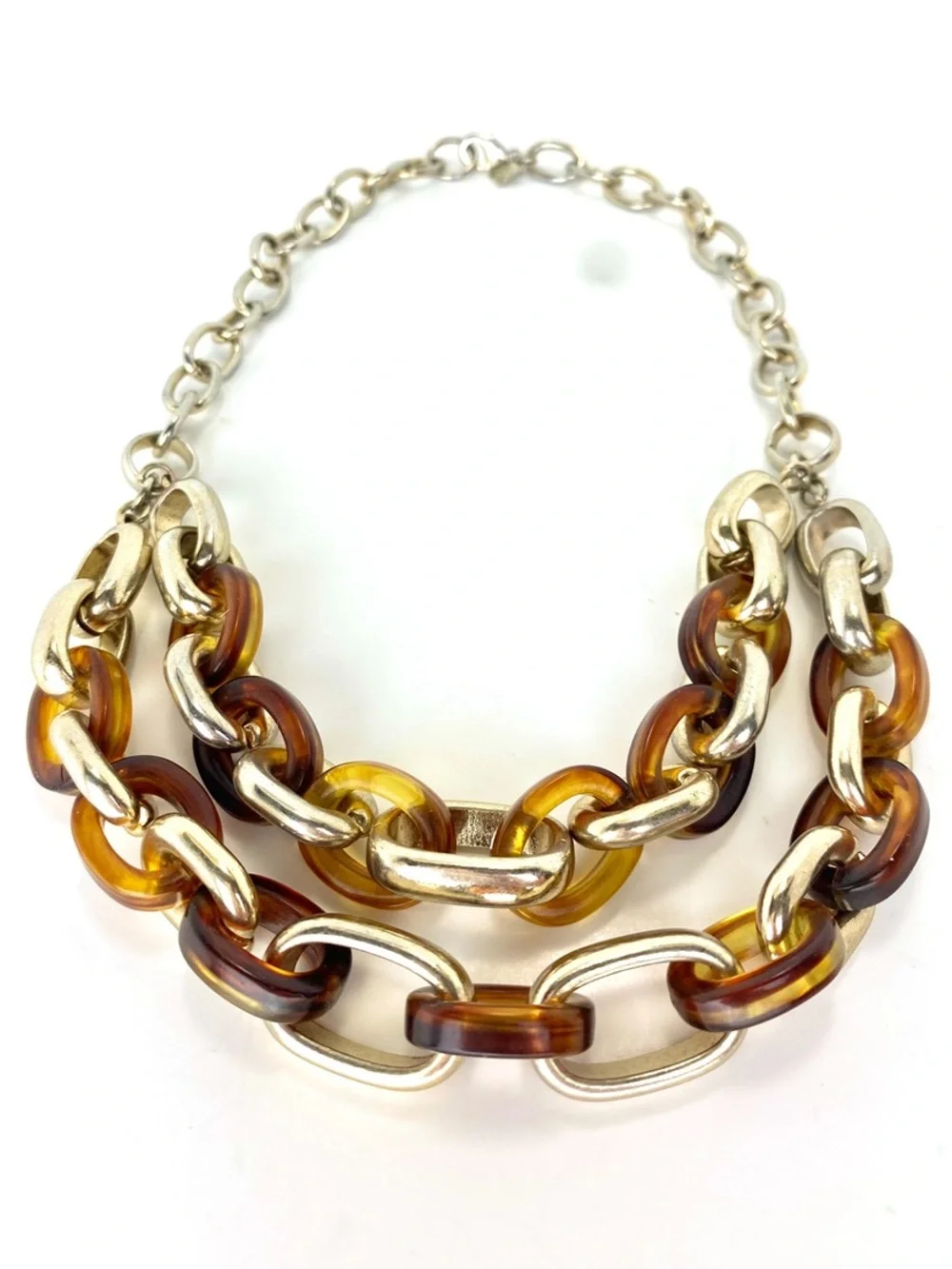 Banana Republic Chunky Silver-Tone and Tortoiseshell Link Statement Necklace